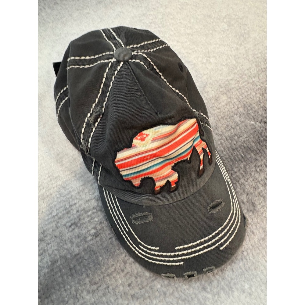 (A9) KBETHOS Vintage Distressed Baseball Cap Gray Serape Buffalo Patch Hat